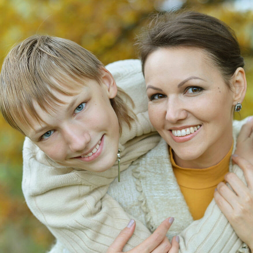 A mother and son bonding in the park